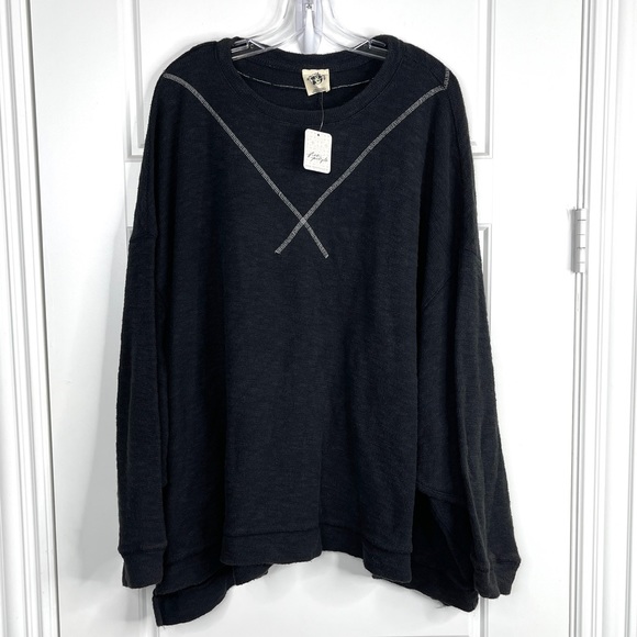 FREE PEOPLE We The Free Care FP Come Again Tee NEW Size L Obsidian - Picture 2 of 12